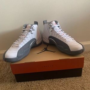 Jordan 12 white and dark grey/ Flint 12s